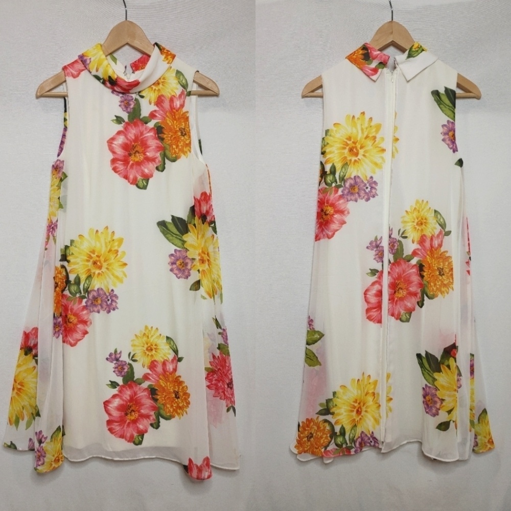 Jessica Howard Womens Floral Print Mock Meck Sleeveless Shift Dress 8 Lined